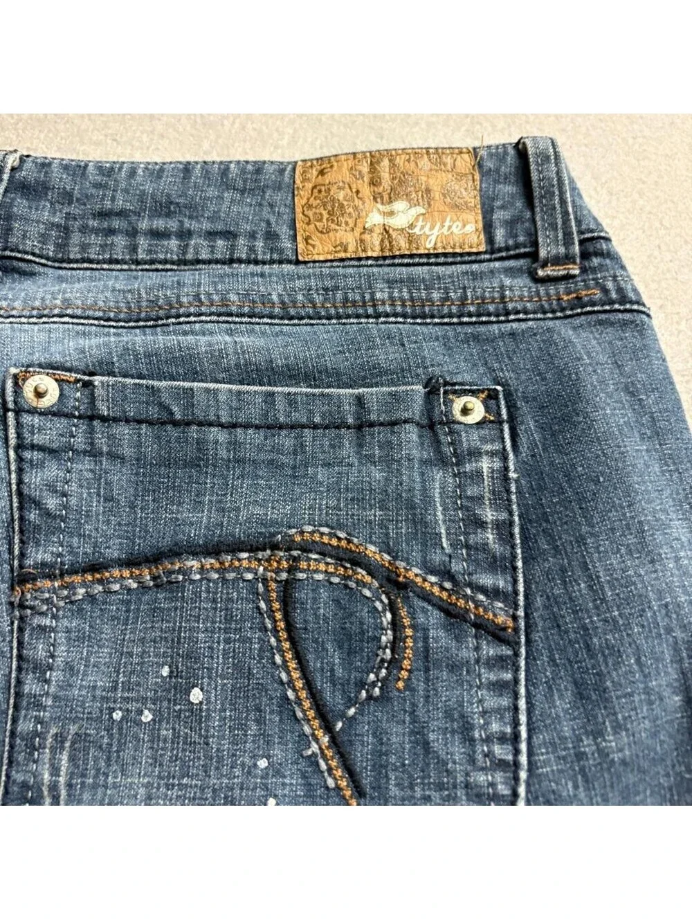 Tyteo Distressed Jeans Womens 13 Blue Denim Paint Splatter Low Rise Stretch
